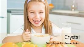  Presentation with smiling little girl - Presentation design with smiling little girl eating cereal background and a lemonade colored foreground