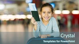  Presentation with airport boarding pass - Amazing theme having smiling little girl holding passport and boarding pass at airport backdrop and a ocean colored foreground