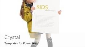  Presentation with white sheet - Amazing presentation theme having smiling little girl in coat with blank sheet in hands isolated on white background backdrop and a white colored foreground