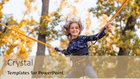  Presentation with adventure - PPT theme consisting of smiling-little-girl-jumping background and a coral colored foreground