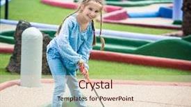  Presentation with two cute sisters playing - Colorful PPT theme enhanced with smiling little girl playing golf backdrop and a lemonade colored foreground