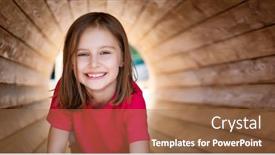  Presentation with pipe - Cool new PPT theme with smiling-little-girl-sitting backdrop and a coral colored foreground