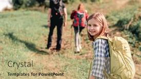  Presentation with trekking - Cool new PPT layouts with smiling-little-girl-trekking backdrop and a coral colored foreground