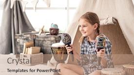  Presentation with drums - Slide set with smiling-little-girl-with-maracas background and a coral colored foreground
