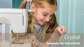 Presentation with sewing machine - Beautiful theme featuring smiling-little-girl-with-pincushion backdrop and a coral colored foreground