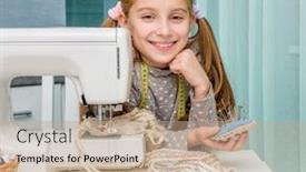  Presentation with sewing machine - Colorful presentation enhanced with smiling-little-girl-with-pincushion backdrop and a coral colored foreground