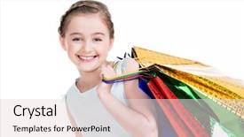  Presentation with pretty girl - Slide deck enhanced with smiling little girl with shopping background and a  colored foreground