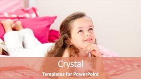  Presentation with notebook - Slides featuring smiling little girl writing background and a coral colored foreground