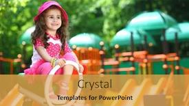 Presentation with swing - Amazing slide set having smiling little girl in a pink hat sitting on a swing on the playground backdrop and a yellow colored foreground