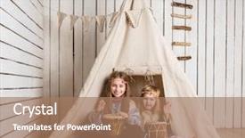  Presentation with drums - Audience pleasing PPT theme consisting of smiling little girls playing drums backdrop and a coral colored foreground