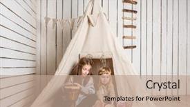  Presentation with drums - Presentation theme with smiling little girls playing drums background and a coral colored foreground