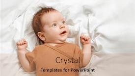  Presentation with infant - PPT theme consisting of smiling-little-happy-newborn-infant background and a coral colored foreground
