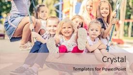  Presentation with kids room children smile - Amazing PPT theme having smiling little kids sitting together backdrop and a  colored foreground