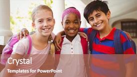  Presentation with school kids - Beautiful slide deck featuring smiling little school kids backdrop and a coral colored foreground