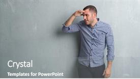  Presentation with far away - Audience pleasing PPT theme consisting of smiling looking far away backdrop and a gray colored foreground