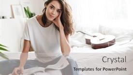  Presentation with girl reading - Audience pleasing slides consisting of smiling-lovely-girl-reading-magazine backdrop and a light gray colored foreground