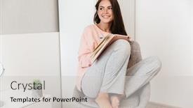  Presentation with living room - PPT layouts enhanced with smiling-lovely-girl-writing background and a light gray colored foreground