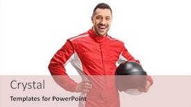  Presentation with car - Theme with smiling-male-car-racer background and a coral colored foreground