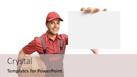  Presentation with courier - Colorful PPT layouts enhanced with smiling-male-courier-holding backdrop and a soft green colored foreground