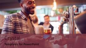  Presentation with bar - PPT theme with smiling-male-customer-in-bar background and a tawny brown colored foreground