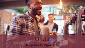  Presentation with bar - Colorful slide set enhanced with smiling-male-customer-in-bar backdrop and a tawny brown colored foreground