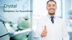  Presentation with medical profession - Presentation design enhanced with smiling male dentist showing thumbs background and a cool aqua colored foreground
