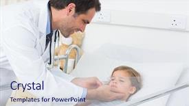  Presentation with thyroid - Slide deck having smiling male doctor checking thyroid background and a sky blue colored foreground