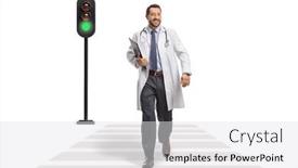  Presentation with pedestrian crossing - PPT layouts having smiling-male-doctor-holding background and a light gray colored foreground