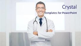  Presentation with lab coat sales - Slide set featuring smiling male doctor in white background and a sky blue colored foreground