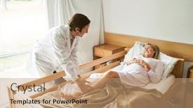  Presentation with rehabilitation - PPT theme featuring smiling-male-doctor-lifting-legs background and a coral colored foreground