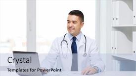  Presentation with medical smiling doctor - Theme having smiling male doctor with laptop background and a light blue colored foreground