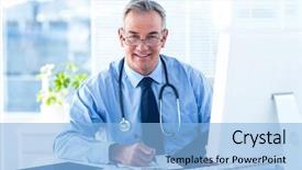  Presentation with data medical - Audience pleasing slides consisting of smiling male doctor writing backdrop and a light blue colored foreground