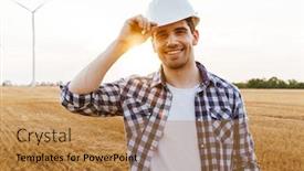  Presentation with windmill - Presentation consisting of smiling-male-engineer-using-mobile background and a gold colored foreground