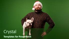  Presentation with santa - Amazing PPT layouts having smiling-male-in-santa-hat backdrop and a forest green colored foreground