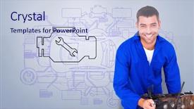  Presentation with car engine - PPT layouts consisting of smiling male machanic repairing car background and a sky blue colored foreground