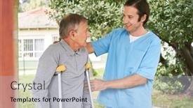  Presentation with supporting - Presentation enhanced with smiling-male-nurse-supporting-disabled background and a light gray colored foreground