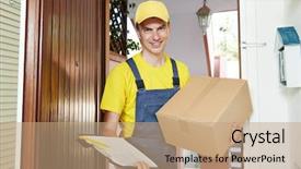  Presentation with courier - Cool new presentation with smiling male postal delivery courier backdrop and a  colored foreground