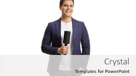  Presentation with microphone - Presentation theme consisting of smiling-male-reporter background and a white colored foreground