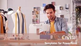  Presentation with sewing machine - Slides having smiling-male-student-or-business background and a coral colored foreground