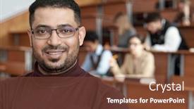  Presentation with maroon - Slide set featuring smiling-male-teacher-in-eyeglasses background and a tawny brown colored foreground