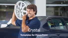  Presentation with alloy - Amazing slide set having smiling male technician while carrying metallic alloy on shoulder at auto repair shop backdrop and a ocean colored foreground