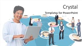  Presentation with community - Audience pleasing slides consisting of smiling male with his laptop against online community backdrop and a white colored foreground