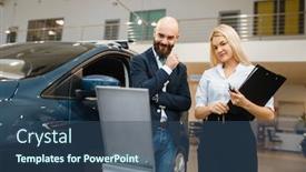  Presentation with dealership - Beautiful PPT layouts featuring smiling-man-and-saleswoman backdrop and a ocean colored foreground