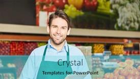  Presentation with salesman - PPT layouts consisting of smiling-man-as-a-salesman background and a arctic colored foreground