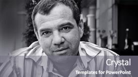  Presentation with white and black figures climbing ladders - Cool new theme with smiling man black white portraits backdrop and a  colored foreground