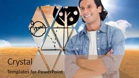  Presentation with gold man smile - Audience pleasing presentation design consisting of smiling man crossing his arms backdrop and a  colored foreground