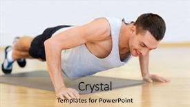  Presentation with gym - PPT theme having smiling man doing push-ups background and a lemonade colored foreground