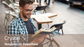  Presentation with coffee shop - Slide deck having smiling-man-enjoying-free-time background and a coral colored foreground