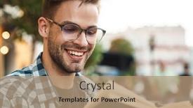  Presentation with coffee book - Audience pleasing PPT theme consisting of smiling-man-enjoying-free-time backdrop and a coral colored foreground