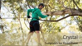  Presentation with adventure - Amazing slide deck having smiling man enjoying zip line backdrop and a  colored foreground